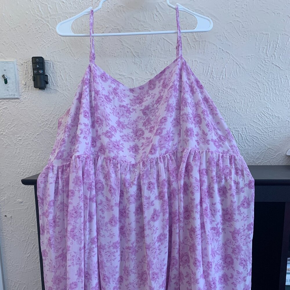 Lavender Floral Tiered Woven Dress – 1X (NWT)